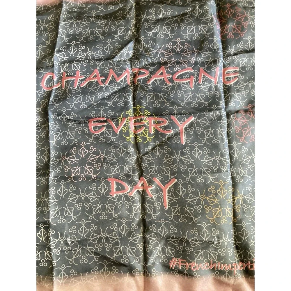 NICOLAS FEUILLATTE FRANCE CHAMPAGNE 100% SILK SCARF GRAY PINK LOGO SQUARE RARE